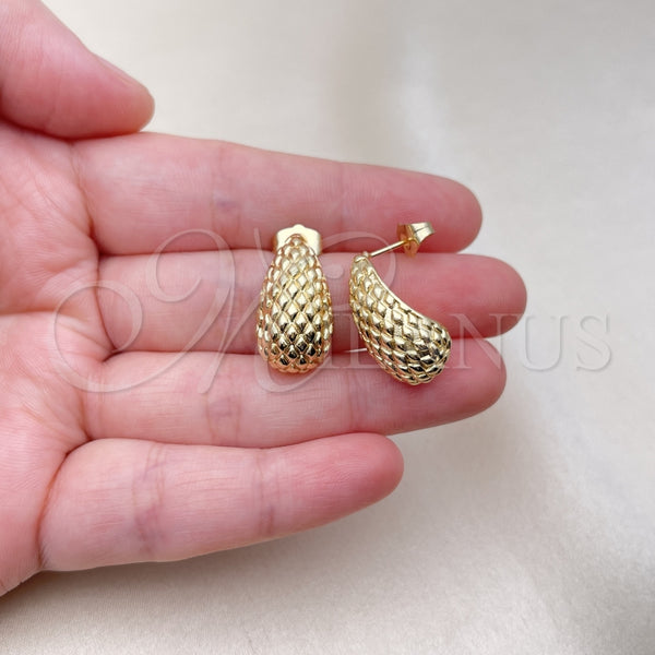 Arete Dormilona 02.163.0294 Oro Laminado, Diseño de Gota, Diamantado, Tono Dorado