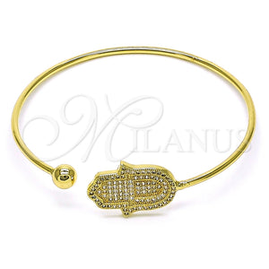 Aro Individual 07.195.0016 Oro Laminado, Diseño de Mano de Dios, con Blanca Micro Pave, Pulido, Tono Dorado (02 MM Thickness, One size fits all)