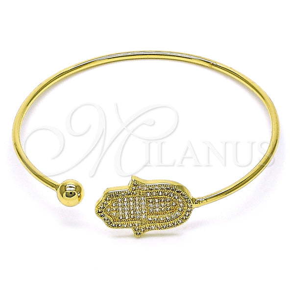 Aro Individual 07.195.0016 Oro Laminado, Diseño de Mano de Dios, con Blanca Micro Pave, Pulido, Tono Dorado (02 MM Thickness, One size fits all)