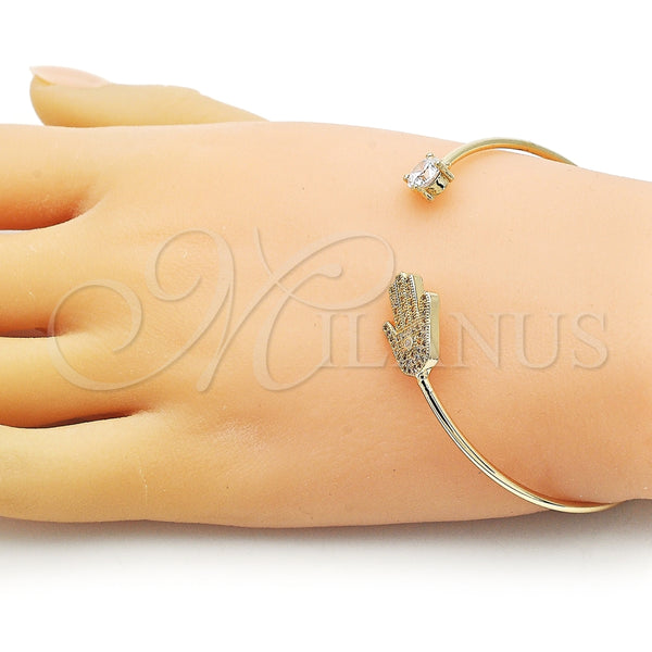 Aro Individual 07.195.0017 Oro Laminado, Diseño de Mano de Dios, con Blanca Micro Pave and Blanca Zirconia Cubica, Pulido, Tono Dorado (02 MM Thickness, One size fits all)