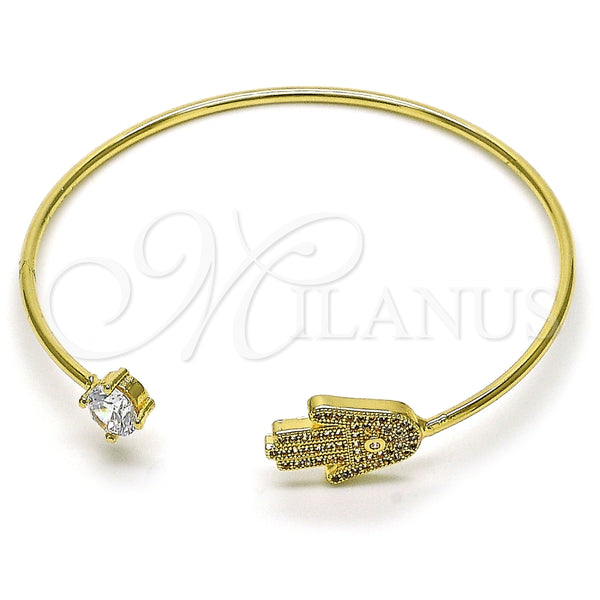 Aro Individual 07.195.0017 Oro Laminado, Diseño de Mano de Dios, con Blanca Micro Pave and Blanca Zirconia Cubica, Pulido, Tono Dorado (02 MM Thickness, One size fits all)