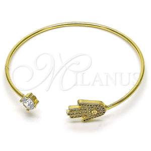 Aro Individual 07.195.0017 Oro Laminado, Diseño de Mano de Dios, con Blanca Micro Pave and Blanca Zirconia Cubica, Pulido, Tono Dorado (02 MM Thickness, One size fits all)