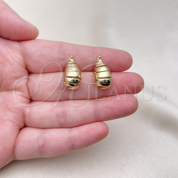 Arete Dormilona 02.195.0263 Oro Laminado, Diseño de Gota y Torcido, Pulido, Tono Dorado