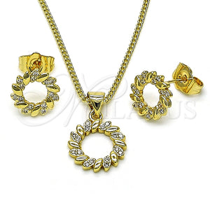 Juego de Arete y Dije de Adulto 10.156.0473 Oro Laminado, Diseño de Flor y Oja, con Blanca Micro Pave, Pulido, Tono Dorado