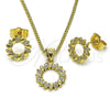 Juego de Arete y Dije de Adulto 10.156.0473 Oro Laminado, Diseño de Flor y Oja, con Blanca Micro Pave, Pulido, Tono Dorado