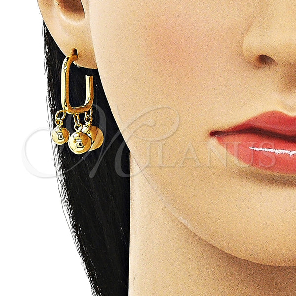 Arete Largo 02.368.0093 Oro Laminado, Diseño de Bola, Pulido, Tono Dorado