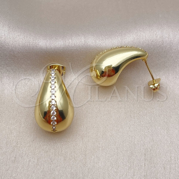 Arete Dormilona 02.368.0095 Oro Laminado, Diseño de Gota, con Blanca Micro Pave, Pulido, Tono Dorado