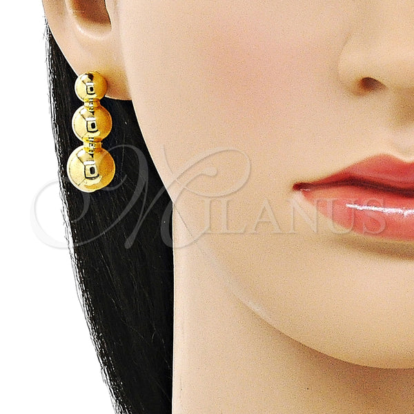 Arete Largo 02.368.0099 Oro Laminado, Diseño de Bola y Hueco, Pulido, Tono Dorado