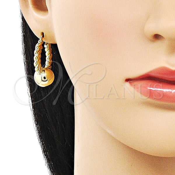 Argolla Pequeña 02.213.0599.20 Oro Laminado, Diseño de Bola, Pulido, Tono Dorado