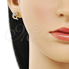 Arete Dormilona 02.213.0600 Oro Laminado, Diseño de Delfín, con Blanca and Negro Micro Pave, Pulido, Tono Dorado