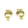 Arete Dormilona 02.213.0600 Oro Laminado, Diseño de Delfín, con Blanca and Negro Micro Pave, Pulido, Tono Dorado