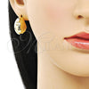 Arete Dormilona 02.170.0443 Oro Laminado, Diseño de Disco y Bola, Diamantado, Tono Dorado