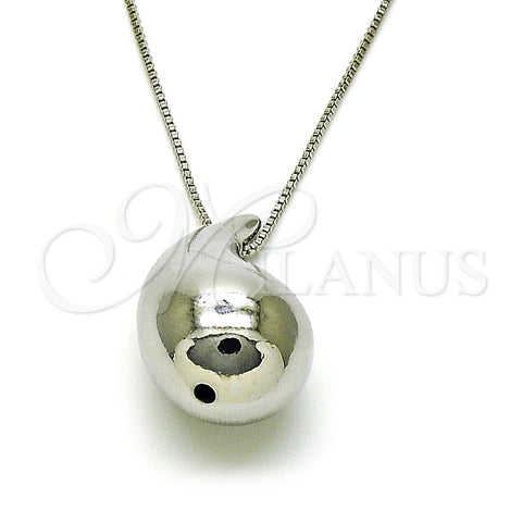Collares con Dije 04.368.0013.18 Rodio Laminado, Diseño de Hueco y Gota, Pulido, Rodinado (Grosor 01 MM, 18 Pulgadas de Largo)