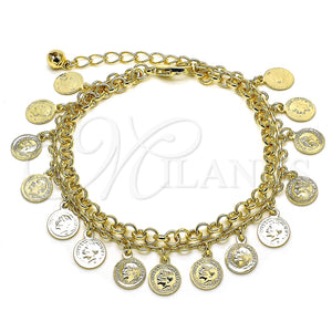 Pulsera de Dije 03.331.0229.08 Oro Laminado, Diseño de Rolo, Pulido, Tono Dorado (07 MM Thickness, 8 Inches Length)