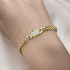 Pulsera Básica 04.213.0303.08 Oro Laminado, Diseño de Miami Cubana, con Micro Pave Blanca, Pulido, Tono Dorado (Grosor 05.8 MM, 8 Pulgadas de Largo)