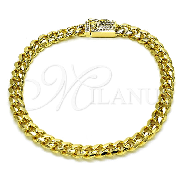 Pulsera Básica 04.213.0303.08 Oro Laminado, Diseño de Miami Cubana, con Micro Pave Blanca, Pulido, Tono Dorado (Grosor 05.8 MM, 8 Pulgadas de Largo)