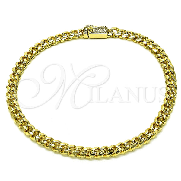 Tobillera Básica 04.213.0303.10 Oro Laminado, Diseño de Miami Cubana, con Blanca Micro Pave, Pulido, Tono Dorado (Thickness, 10 Inches Length)