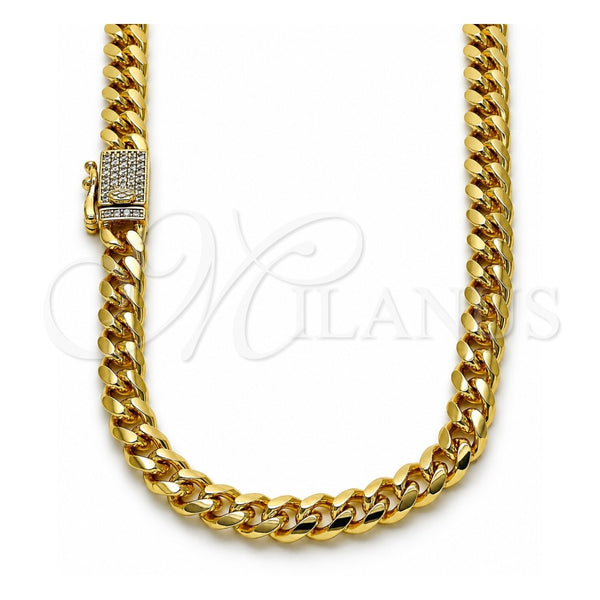 Gargantilla Basica 04.213.0303.18 Oro Laminado, Diseño de Miami Cubana y Cierre De Cajon, con Micro Pave Blanca, Pulido, Tono Dorado (Grosor 06 MM, 18 Pulgadas de Largo)