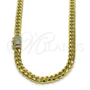 Gargantilla Basica 04.213.0303.24 Oro Laminado, Diseño de Miami Cubana, con Blanca Micro Pave, Pulido, Tono Dorado (06 MM Thickness, 24 Inches Length)