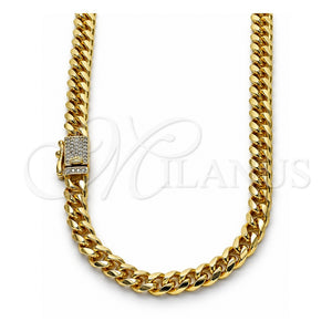 Gargantilla Basica 04.213.0303.24 Oro Laminado, Diseño de Miami Cubana, con Micro Pave Blanca, Pulido, Tono Dorado (Grosor 06 MM, 24 Pulgadas de Largo)