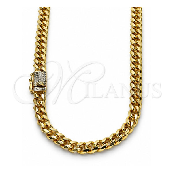 Gargantilla Basica 04.213.0303.24 Oro Laminado, Diseño de Miami Cubana, con Micro Pave Blanca, Pulido, Tono Dorado (Grosor 06 MM, 24 Pulgadas de Largo)
