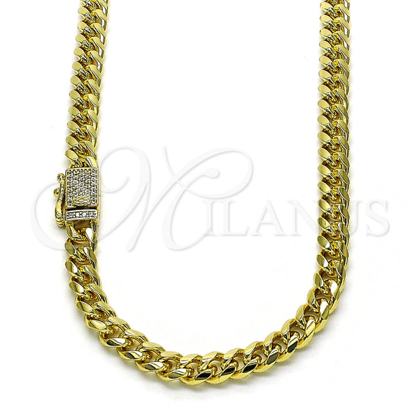 Gargantilla Basica 04.213.0303.24 Oro Laminado, Diseño de Miami Cubana, con Blanca Micro Pave, Pulido, Tono Dorado (06 MM Thickness, 24 Inches Length)