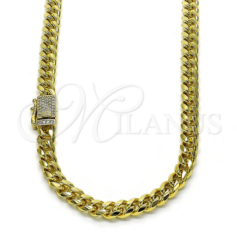 Gargantilla Basica 04.213.0303.24 Oro Laminado, Diseño de Miami Cubana, con Blanca Micro Pave, Pulido, Tono Dorado (06 MM Thickness, 24 Inches Length)