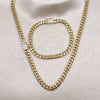 Collar y Pulsera 06.213.0025.18 Oro Laminado, Diseño de Miami Cubana, con Blanca Micro Pave, Pulido, Tono Dorado