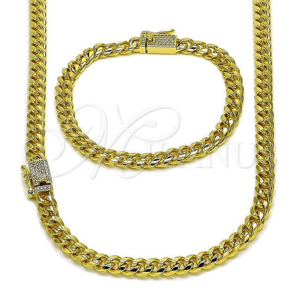 Collar y Pulsera 06.213.0025.18 Oro Laminado, Diseño de Miami Cubana, con Blanca Micro Pave, Pulido, Tono Dorado