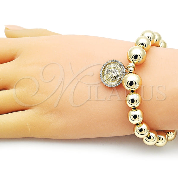 Pulsera Elegante 03.213.0242.07 Oro Laminado, Diseño de Bead Expandible y Bola, con Blanca Micro Pave, Pulido, Tono Dorado (10 MM Thickness, 7 Inches Length)