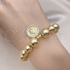 Pulsera Elegante 03.213.0242.07 Oro Laminado, Diseño de Bead Expandible y Bola, con Blanca Micro Pave, Pulido, Tono Dorado (10 MM Thickness, 7 Inches Length)