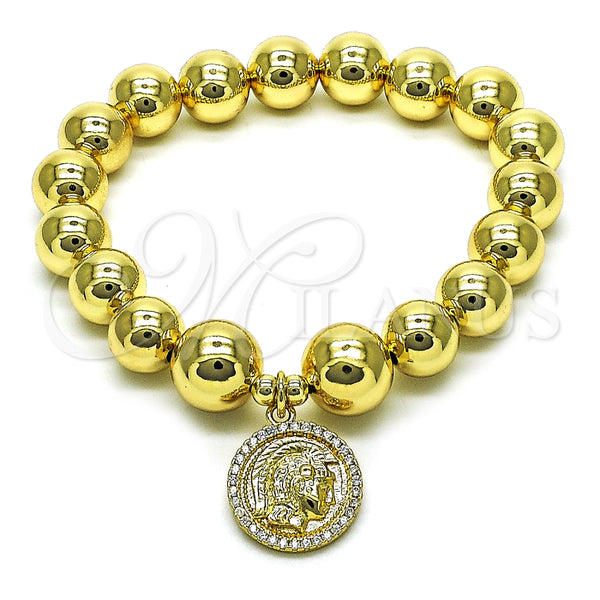 Pulsera Elegante 03.213.0242.07 Oro Laminado, Diseño de Bead Expandible y Bola, con Blanca Micro Pave, Pulido, Tono Dorado (10 MM Thickness, 7 Inches Length)
