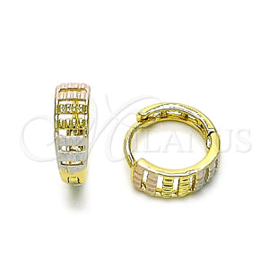 Argolla Huggie 02.213.0611.14 Oro Laminado, Diamantado, Tres Tonos