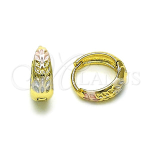 Argolla Huggie 02.213.0612.14 Oro Laminado, Diseño de Oja, Pulido, Tres Tonos