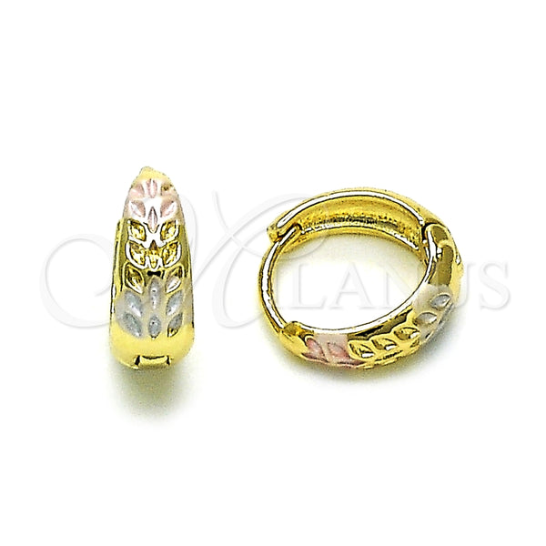 Argolla Huggie 02.213.0612.14 Oro Laminado, Diseño de Oja, Pulido, Tres Tonos