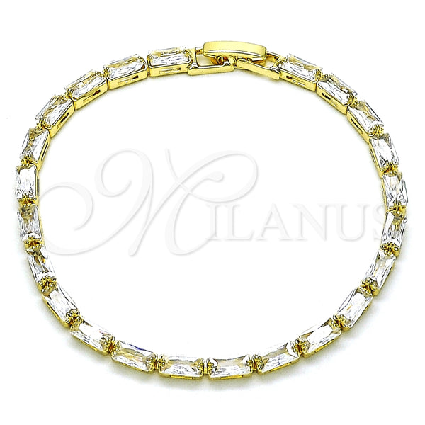 Pulsera Tennis 03.283.0354.07 Oro Laminado, Diseño de Baguette, con Blanca Zirconia Cubica, Pulido, Tono Dorado (03 MM Thickness, 7 Inches Length)
