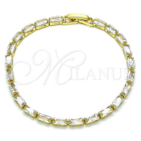 Pulsera Tennis 03.283.0354.07 Oro Laminado, Diseño de Baguette, con Blanca Zirconia Cubica, Pulido, Tono Dorado (03 MM Thickness, 7 Inches Length)