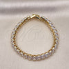 Pulsera Tennis 03.283.0357.07 Oro Laminado, Diseño de Quadrado Quatro Cortes, con Blanca Zirconia Cubica, Pulido, Tono Dorado (06 MM Thickness, 7 Inches Length)