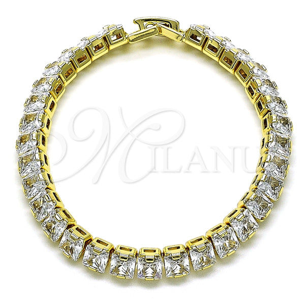 Pulsera Tennis 03.283.0357.07 Oro Laminado, Diseño de Quadrado Quatro Cortes, con Blanca Zirconia Cubica, Pulido, Tono Dorado (06 MM Thickness, 7 Inches Length)