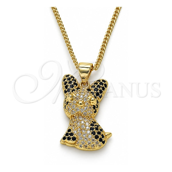Collares con Dije 04.195.0070.18 Oro Laminado, Diseño de Perro, con Micro Pave Negro y Blanca, Pulido, Tono Dorado (Grosor 02 MM, 18 Pulgadas de Largo)