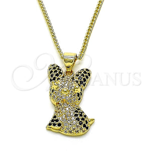Collares con Dije 04.195.0070.18 Oro Laminado, Diseño de Perro, con Negro and Blanca Micro Pave, Pulido, Tono Dorado (02 MM Thickness, 18 Inches Length)