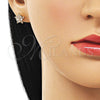 Arete Dormilona 02.195.0270 Oro Laminado, Diseño de Estrella y Flor, con Blanca Zirconia Cubica, Pulido, Tono Dorado