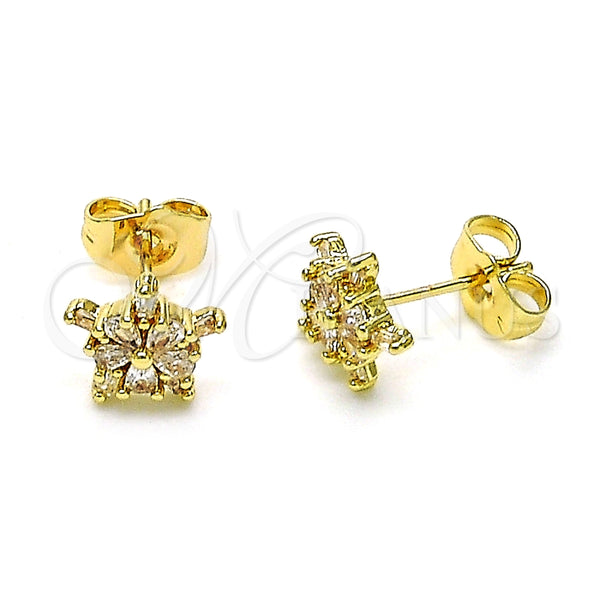 Arete Dormilona 02.195.0270 Oro Laminado, Diseño de Estrella y Flor, con Blanca Zirconia Cubica, Pulido, Tono Dorado