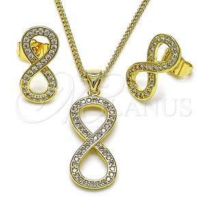 Juego de Arete y Dije de Adulto 10.156.0479 Oro Laminado, Diseño de Infinito, con Micro Pave Blanca, Pulido, Tono Dorado