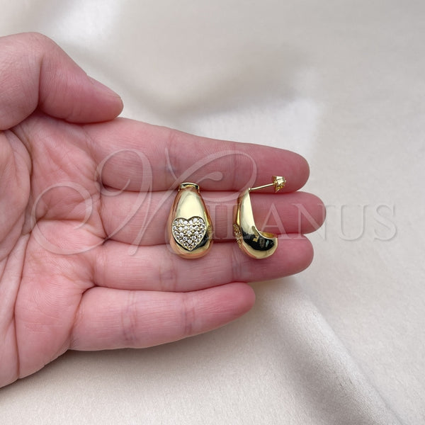 Arete Dormilona 02.341.0177 Oro Laminado, Diseño de Gota y Corazón, con Blanca Micro Pave, Pulido, Tono Dorado