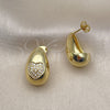 Arete Dormilona 02.341.0177 Oro Laminado, Diseño de Gota y Corazón, con Blanca Micro Pave, Pulido, Tono Dorado