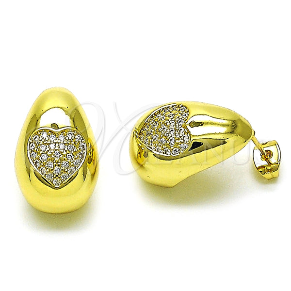 Arete Dormilona 02.341.0177 Oro Laminado, Diseño de Gota y Corazón, con Blanca Micro Pave, Pulido, Tono Dorado