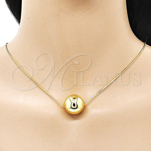 Collares con Dije 04.341.0113.18 Oro Laminado, Diseño de Bola y Hueco, Pulido, Tono Dorado (01 MM Thickness, 18 Inches Length)