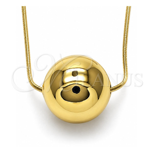 Collares con Dije 04.341.0113.18 Oro Laminado, Diseño de Bola y Hueco, Pulido, Tono Dorado (01 MM Thickness, 18 Inches Length)