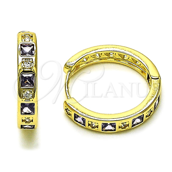 Argolla Huggie 02.213.0618.20 Oro Laminado, con Amatista and Blanca Zirconia Cubica, Pulido, Tono Dorado